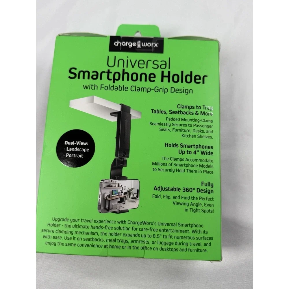 ChargeWorx Universal Airplane Phone Holder Mount - 360° Rotating Travel Clamp